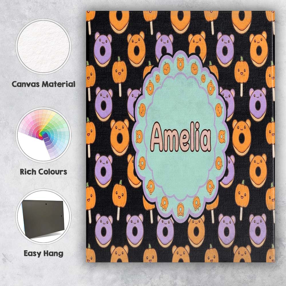 Personalised Name Cute Kawaii Donuts Custom Premium Decorative Design Modern Room Accent Canvas Wall Art Print Decor Picture Ready to Hang