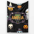 Cute Halloween Characters Pumpkin Skull Mummy Seamless Pattern White  Personalised Custom Name Super Soft Fleece Blanket Bed Sofa Throw
