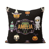 Custom Name Halloween Pumpkin Skull Mummy Seamless Pattern White Square Filled Cushion Throw Pillow Sofa Bed Home Decor Zip Washable UK Made