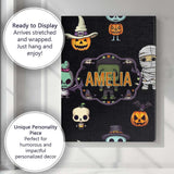 Personalised Name Cute Halloween Characters Custom  Bespoke Interior Contemporary Canvas Wall Art Print Decor Picture Ready to Hang
