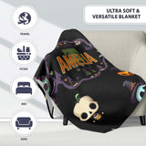 Cute Halloween Characters Pumpkin Skull Mummy Seamless Pattern White  Personalised Custom Name Super Soft Fleece Blanket Bed Sofa Throw