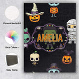 Personalised Name Cute Halloween Characters Custom  Bespoke Interior Contemporary Canvas Wall Art Print Decor Picture Ready to Hang