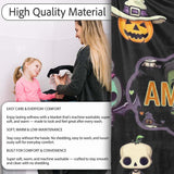 Cute Halloween Characters Pumpkin Skull Mummy Seamless Pattern White  Personalised Custom Name Super Soft Fleece Blanket Bed Sofa Throw