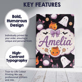 Personalised Name Cute Halloween Ghost Bat Custom  Unique Gift Idea Elegant Feature Canvas Wall Art Print Decor Picture Ready to Hang