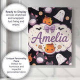 Personalised Name Cute Halloween Ghost Bat Custom  Unique Gift Idea Elegant Feature Canvas Wall Art Print Decor Picture Ready to Hang