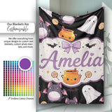 Cute Halloween Ghost Bat Candy Pumpkin Seamless Pattern White Lovely  Personalised Custom Name Super Soft Fleece Blanket Bed Sofa Throw
