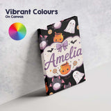 Personalised Name Cute Halloween Ghost Bat Custom  Unique Gift Idea Elegant Feature Canvas Wall Art Print Decor Picture Ready to Hang