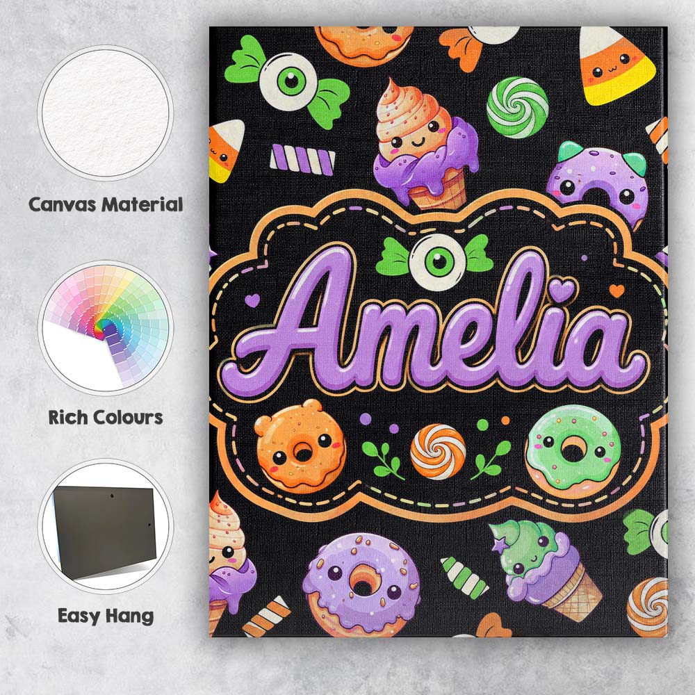 Personalised Name Cute Halloween Candy Custom  Modern Room Accent Elegant Feature Canvas Wall Art Print Decor Picture Ready to Hang