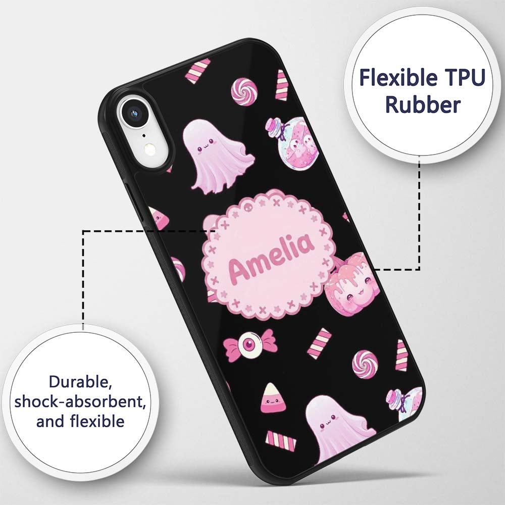 Cute Pastel Goth Bunny Ghost Decorative Design Custom Name Protective Phone Case Mobile Cover Durable Everyday Smartphone Shock Resistant