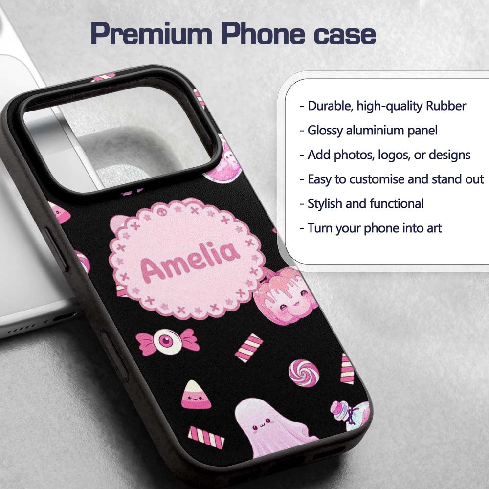 Cute Pastel Goth Bunny Ghost Decorative Design Custom Name Protective Phone Case Mobile Cover Durable Everyday Smartphone Shock Resistant