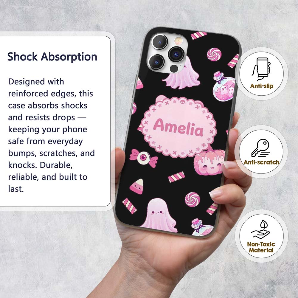 Cute Pastel Goth Bunny Ghost Decorative Design Custom Name Protective Phone Case Mobile Cover Durable Everyday Smartphone Shock Resistant