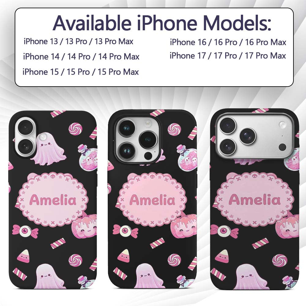 Cute Pastel Goth Bunny Ghost Decorative Design Custom Name Protective Phone Case Mobile Cover Durable Everyday Smartphone Shock Resistant