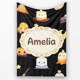 Cute Witch Pumpkin Spider Candle Moon Halloween Pattern Light Grey  Personalised Custom Name Super Soft Fleece Blanket Bed Sofa Throw