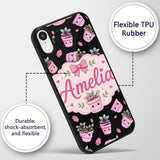 Cute Pink Plant Pots Leaves Strawberry Seamless Custom Name Protective Phone Case Mobile Cover Durable Everyday Smartphone Shock Resistant