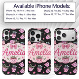 Cute Pink Plant Pots Leaves Strawberry Seamless Custom Name Protective Phone Case Mobile Cover Durable Everyday Smartphone Shock Resistant