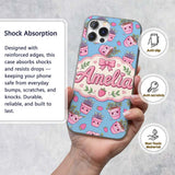 Cute Pink Plant Pots Leaves Strawberry Seamless Custom Name Protective Phone Case Mobile Cover Durable Everyday Smartphone Shock Resistant