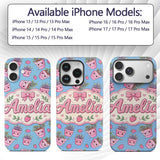 Cute Pink Plant Pots Leaves Strawberry Seamless Custom Name Protective Phone Case Mobile Cover Durable Everyday Smartphone Shock Resistant