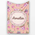 Cute Pink Plant Pots Leaves Strawberry Seamless Pattern Beige Lovely  Personalised Custom Name Super Soft Fleece Blanket Bed Sofa Throw
