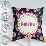 Custom Name Cute Pink Plant Pots Leaves Strawberry Seamless Dark Square Filled Cushion Throw Pillow Sofa Bed Home Decor Zip Washable UK Made
