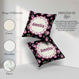 Custom Name Cute Pink Plant Pots Leaves Strawberry Seamless Dark Square Filled Cushion Throw Pillow Sofa Bed Home Decor Zip Washable UK Made