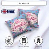 Custom Name Pink Plant Pots Strawberry Seamless Pattern Sky Blue Square Filled Cushion Throw Pillow Sofa Bed Home Decor Zip Washable UK Made