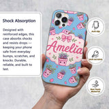 Cute Pink Plant Pots Leaves Strawberry Seamless Custom Name Protective Phone Case Mobile Cover Durable Everyday Smartphone Shock Resistant