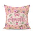 Custom Name Cute Pink Plant Pots Leaves Strawberry Pattern Peach Square Filled Cushion Throw Pillow Sofa Bed Home Decor Zip Washable UK Made