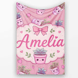 Cute Pink Plant Pots Leaves Strawberry Seamless Pattern Rose Lovely  Personalised Custom Name Super Soft Fleece Blanket Bed Sofa Throw