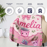 Cute Pink Plant Pots Leaves Strawberry Seamless Pattern Rose Lovely  Personalised Custom Name Super Soft Fleece Blanket Bed Sofa Throw