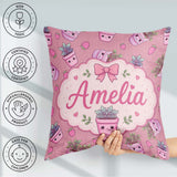 Custom Name Cute Pink Plant Pots Leaves Strawberry Seamless Rose Square Filled Cushion Throw Pillow Sofa Bed Home Decor Zip Washable UK Made