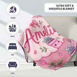 Cute Pink Plant Pots Leaves Strawberry Seamless Pattern Rose Lovely  Personalised Custom Name Super Soft Fleece Blanket Bed Sofa Throw