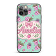 Cute Pink Plant Pots Leaves Strawberry Seamless Custom Name Protective Phone Case Mobile Cover Durable Everyday Smartphone Shock Resistant