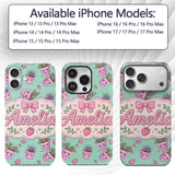 Cute Pink Plant Pots Leaves Strawberry Seamless Custom Name Protective Phone Case Mobile Cover Durable Everyday Smartphone Shock Resistant