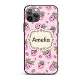 Cute Pink Plant Pots Leaves Strawberry Seamless Custom Name Protective Phone Case Mobile Cover Durable Everyday Smartphone Shock Resistant