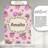 Cute Pink Plant Pots Leaves Strawberry Seamless Pattern Blush Lovely  Personalised Custom Name Super Soft Fleece Blanket Bed Sofa Throw