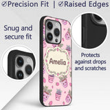 Cute Pink Plant Pots Leaves Strawberry Seamless Custom Name Protective Phone Case Mobile Cover Durable Everyday Smartphone Shock Resistant