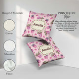 Custom Name Cute Pink Plant Pots Leaves Strawberry Pattern Blush Square Filled Cushion Throw Pillow Sofa Bed Home Decor Zip Washable UK Made