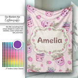 Cute Pink Plant Pots Leaves Strawberry Seamless Pattern Blush Lovely  Personalised Custom Name Super Soft Fleece Blanket Bed Sofa Throw