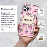 Cute Pink Plant Pots Leaves Strawberry Seamless Custom Name Protective Phone Case Mobile Cover Durable Everyday Smartphone Shock Resistant