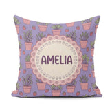 Custom Name Pink Plant Pots Strawberry Seamless Pattern Lavender Square Filled Cushion Throw Pillow Sofa Bed Home Decor Zip Washable UK Made