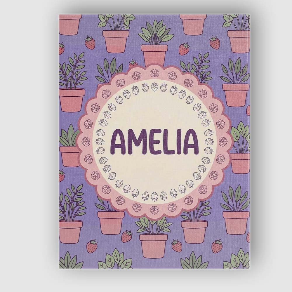 Personalised Name Cute Pink Plant Pots Custom  Modern Room Accent Elegant Feature Canvas Wall Art Print Decor Picture Ready to Hang