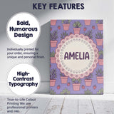 Personalised Name Cute Pink Plant Pots Custom  Modern Room Accent Elegant Feature Canvas Wall Art Print Decor Picture Ready to Hang