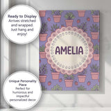 Personalised Name Cute Pink Plant Pots Custom  Modern Room Accent Elegant Feature Canvas Wall Art Print Decor Picture Ready to Hang