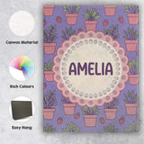 Personalised Name Cute Pink Plant Pots Custom  Modern Room Accent Elegant Feature Canvas Wall Art Print Decor Picture Ready to Hang