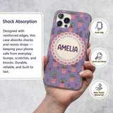 Cute Pink Plant Pots Leaves Strawberry Seamless Custom Name Protective Phone Case Mobile Cover Durable Everyday Smartphone Shock Resistant
