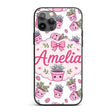 Cute Pink Plant Pots Leaves Strawberry Seamless Custom Name Protective Phone Case Mobile Cover Durable Everyday Smartphone Shock Resistant