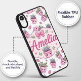 Cute Pink Plant Pots Leaves Strawberry Seamless Custom Name Protective Phone Case Mobile Cover Durable Everyday Smartphone Shock Resistant