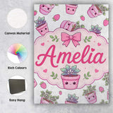Personalised Name Cute Pink Plant Pots Custom  Modern Room Accent Elegant Feature Canvas Wall Art Print Decor Picture Ready to Hang