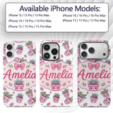Cute Pink Plant Pots Leaves Strawberry Seamless Custom Name Protective Phone Case Mobile Cover Durable Everyday Smartphone Shock Resistant
