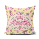 Custom Name Cute Pink Plant Pots Leaves Seamless Pattern Yellow Square Filled Cushion Throw Pillow Sofa Bed Home Decor Zip Washable UK Made